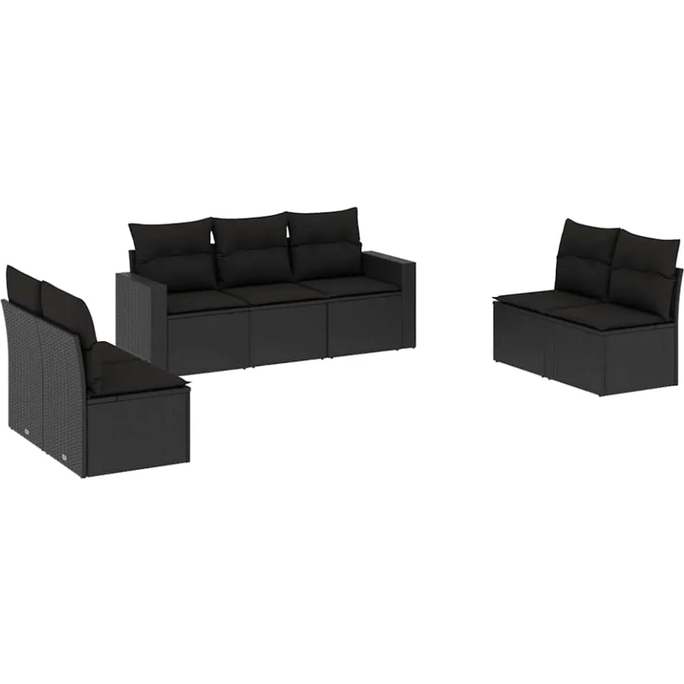 vidaXL 7-delige Loungeset met kussens poly rattan zwart, foto 3