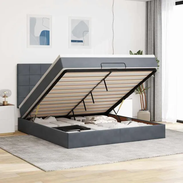 vidaXL Ottoman bed met matrassen 160x200cm fluweel donkergrijs grijs