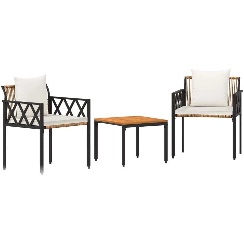 vidaXL tuinmeubelset 3 st Bruin en Crème Wit poly rattan