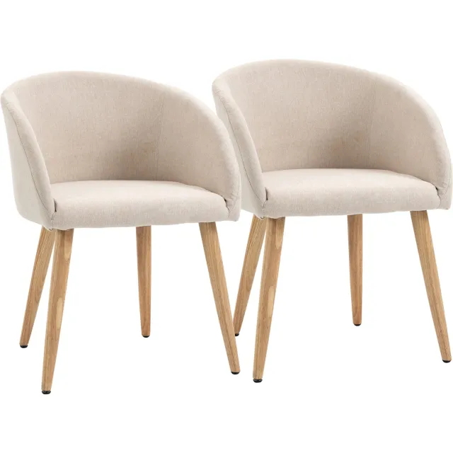 Homona Eetkamerstoelen - Set van 2 - Met armleuningen en zitkussen - 55 x 56 x 74 cm - Beige