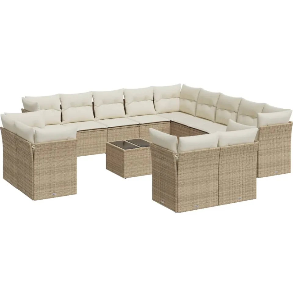 vidaXL 14-delige Loungeset met kussens poly rattan beige, foto 3