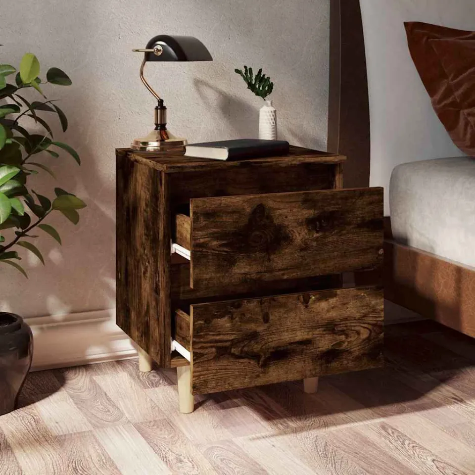 vidaXL Nachtkastje met houten poten 40x35x50 cm gerookt eikenkleurig, foto 2