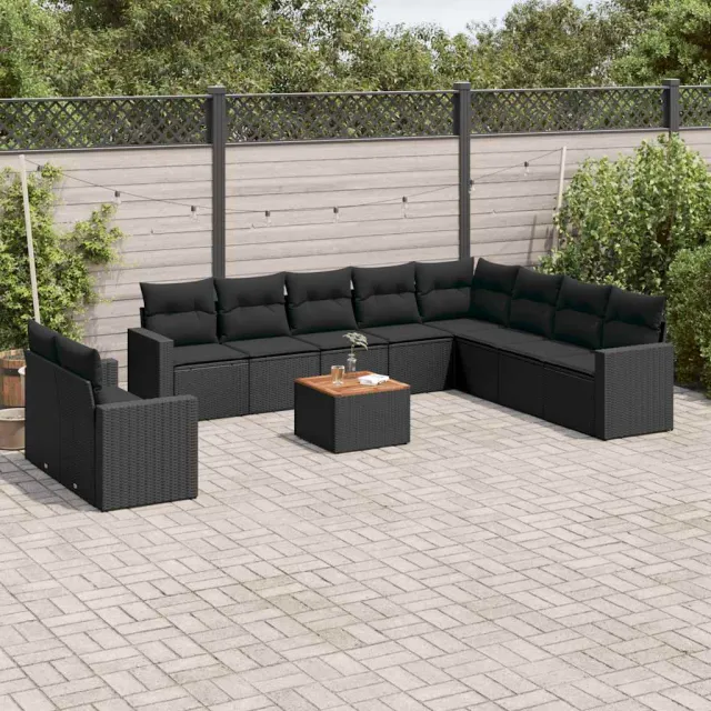 vidaXL 11-delige Loungeset met kussens poly rattan zwart, foto 2