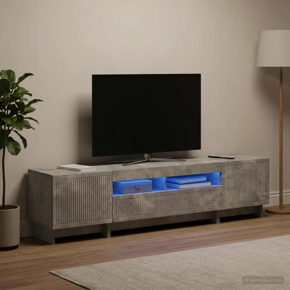 vidaXL 5-delige LED TV-kast Betongrijs Bewerkt hout grijs, foto 3