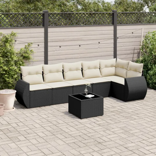 vidaXL 7-delige Loungeset met kussens poly rattan zwart, foto 2