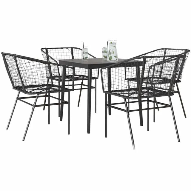 vidaXL 5-delige Tuinset poly rattan glas zwart