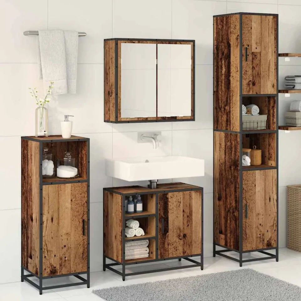 vidaXL Badkamermeubelset 3 st Oud Hout 65 x 33 x 60 cm Bewerkt hout bruin, foto 3