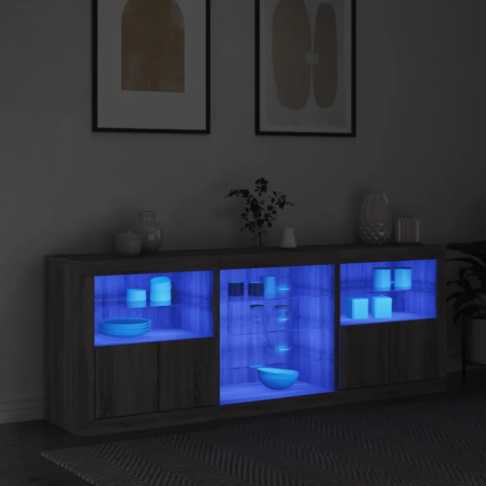 vidaXL Dressoir met LED-verlichting 181,5x37x678 cm grijs sonoma eiken, foto 2