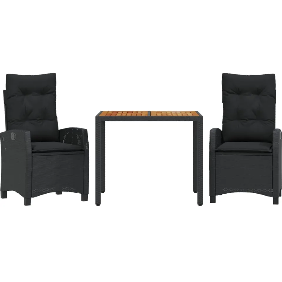 vidaXL 3-delige Tuinset met kussens poly rattan zwart, foto 3