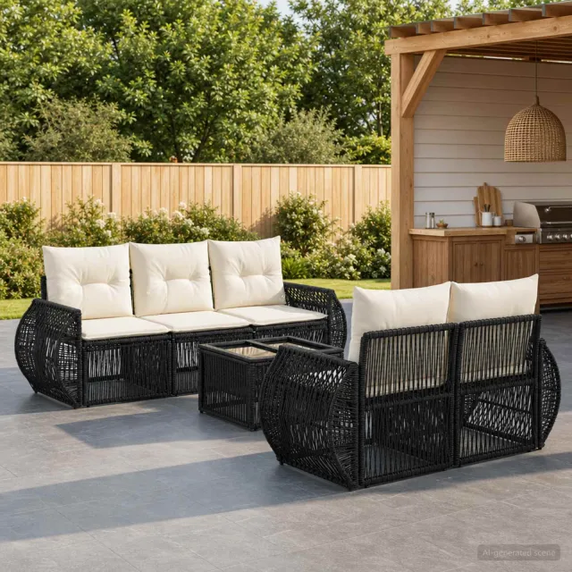vidaXL Tuinbankenset 6 st Zwart 55 x 55 x 37 cm poly rattan