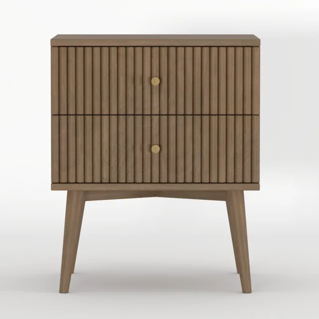 Woonexpress Nachtkastje Sem - Mango Hout - Bruin - 45x55x35 cm (BxHxD) - Twee Lades Bruin/Hout - Mango/Hout - Noten