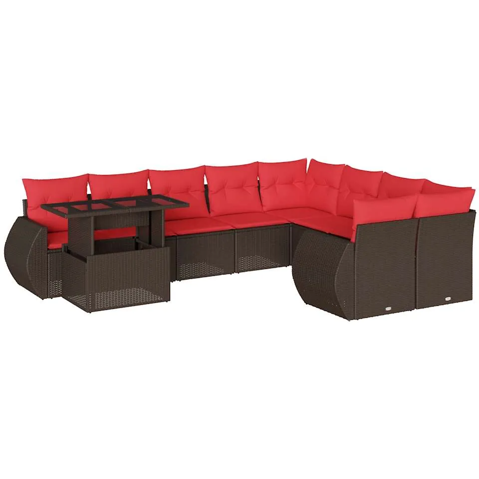 vidaXL 10-delige tuinbankset met kussens, bruin polyrotan, foto 3