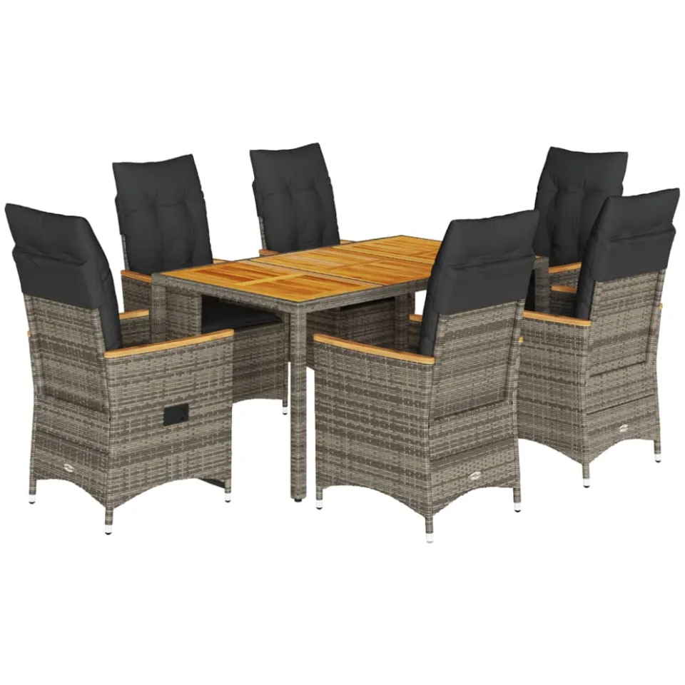 vidaXL 7-delige Tuinset met kussens poly rattan grijs, foto 3