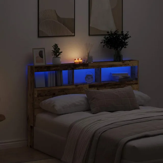 vidaXL Hoofdbordkast met LED 160x17x102 cm oud hout Bruin