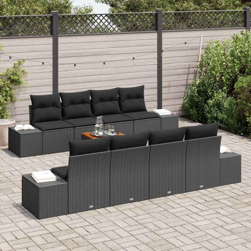 vidaXL Tuinbankenset 9 st Zwart poly rattan, foto 3