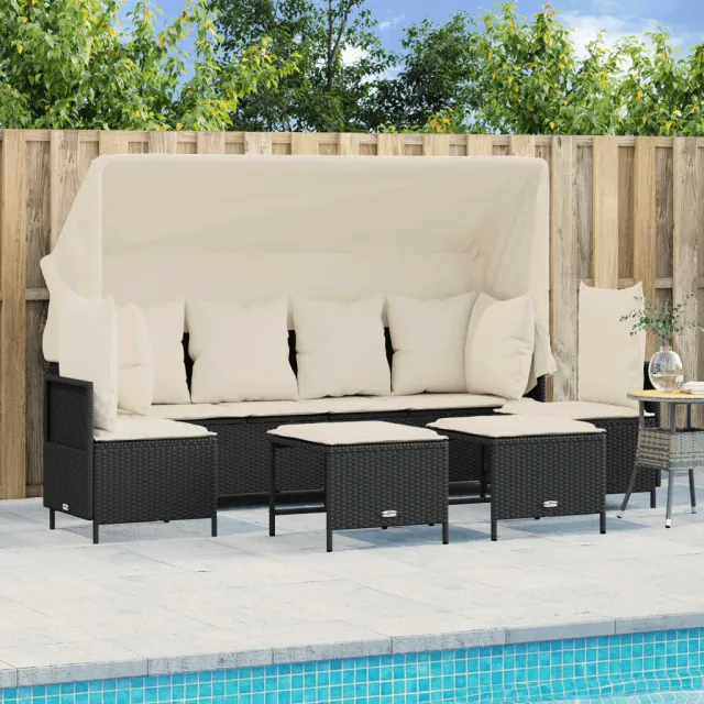 vidaXL 5-delige Loungeset met kussens poly rattan zwart, foto 2
