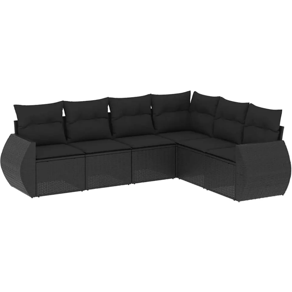 vidaXL 6-delige Loungeset met kussens poly rattan zwart, foto 3