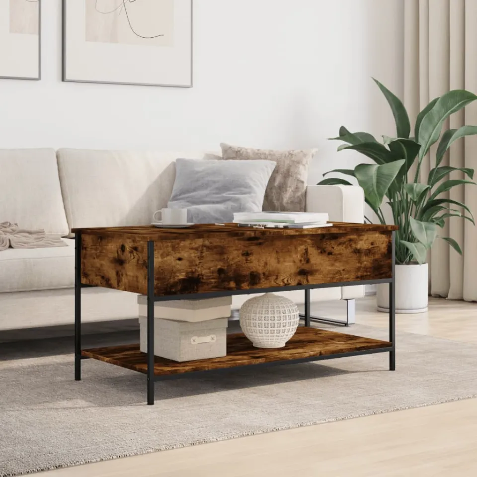 vidaXL Salontafel 100x50x50 cm bewerkt hout en metaal gerookt eiken, foto 3
