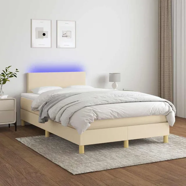 vidaXL Boxspring met matras en LED stof crèmekleurig 120x200 cm