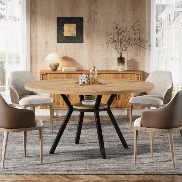 Little Trees LITTLE TREE Ronde Eettafel - 120 x 120 x 75 Cm - Modern Keukentafel - Voor 4 Personen - BruinZwart