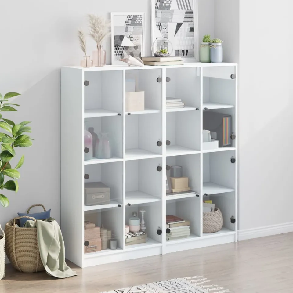 vidaXL Boekenkast met deuren 136x37x142 cm bewerkt hout wit, foto 3