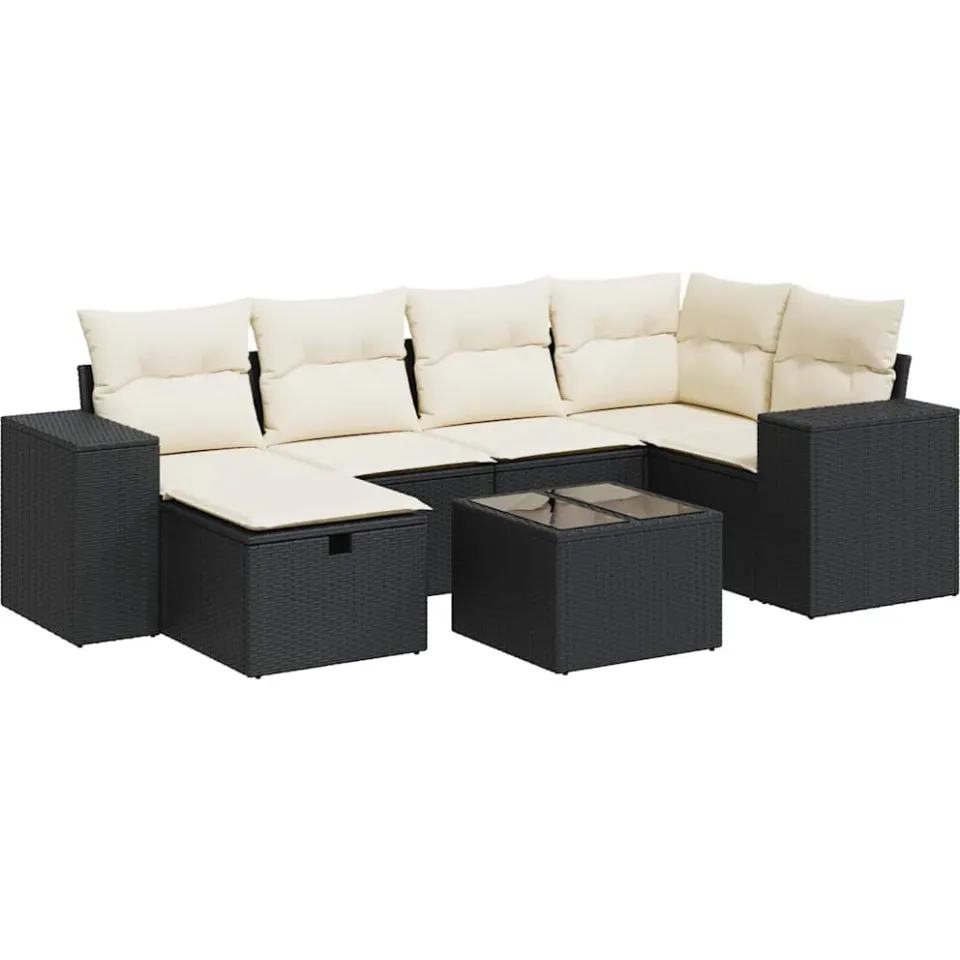 vidaXL 7-delige Loungeset met kussens poly rattan zwart, foto 3