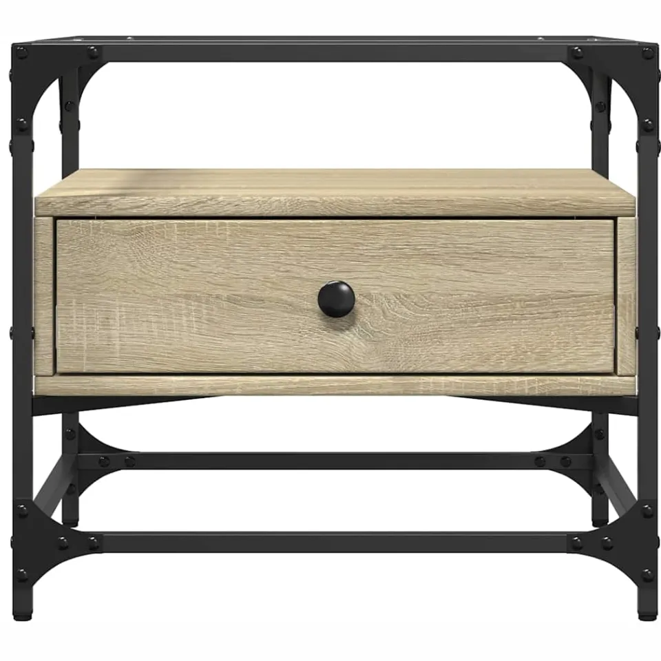 vidaXL Salontafel met glazen blad 50x50x45 cm sonoma eiken staal Bruin