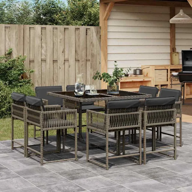 vidaXL 9-delige Tuinset met kussens poly rattan grijs, foto 2