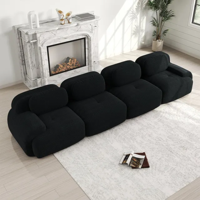 MODENUIT Hoekbank - Modulair En Frameloos Met Antislip Onderzijde - Voor Woonkamer En Kantoor - Corduroy Zwart