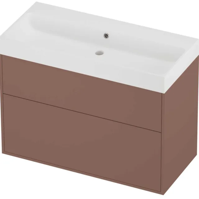 Proline Podium Badmeubelset Polystone Loft 2 Laden 100x46x75 cm Mat White Beauty Blush Rosé Goud