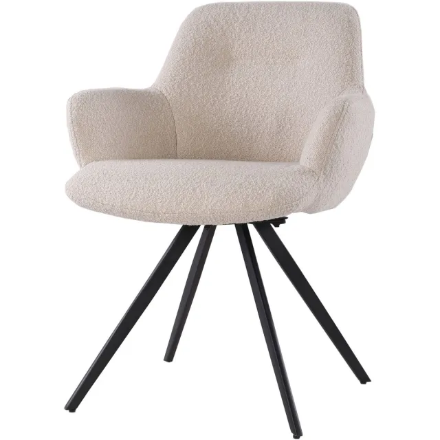 Livingfurn Eetkamerstoel Doreen Bouclé Beige Draaibaar - Set van 2