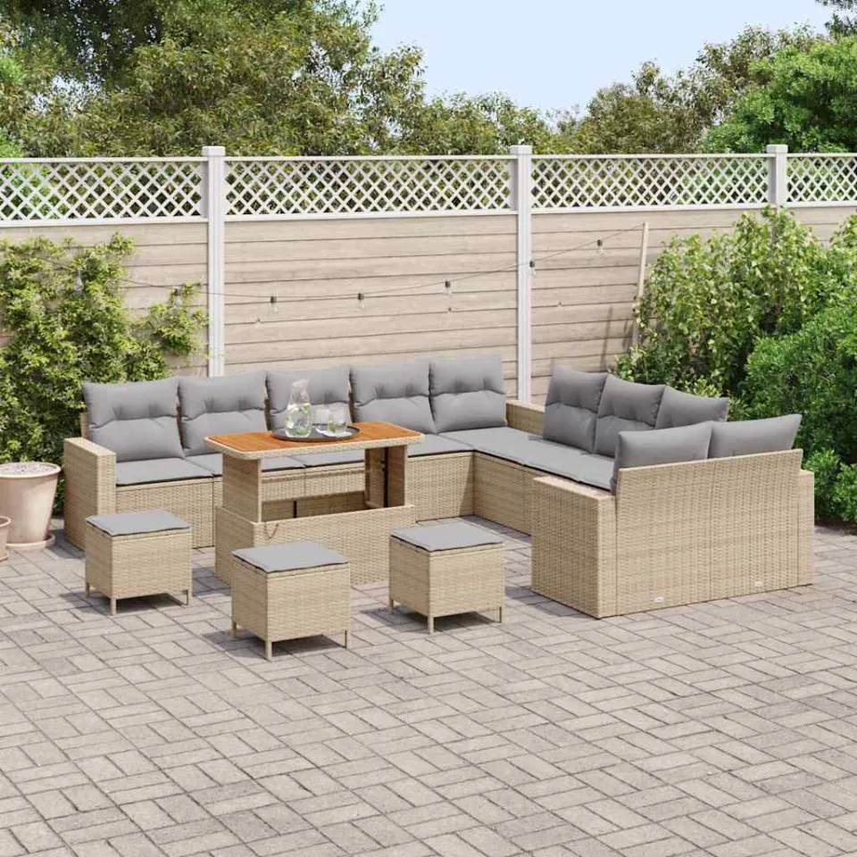 vidaXL Tuinbankenset 14 st Beige poly rattan, foto 3