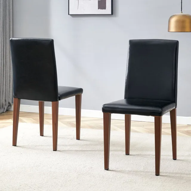 MODENUIT Eetkamerstoel 90 cm - Minimalistisch Design - Set van 2 - Gebogen Rugleuning - Metaal en Kunstleer - Zwart Walnoot + zwart