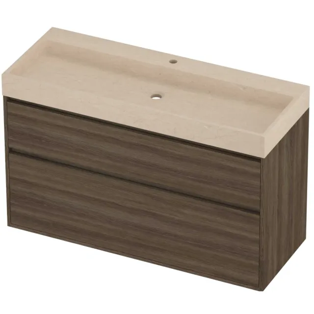 Proline Evoli Badmeubelset Hardsteen Loft 1 Kraangat Greeploos 120x46x75 cm Sand Stone Vital Oak Eiken
