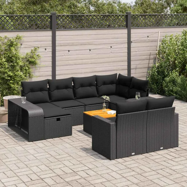 vidaXL 11-delige Loungeset met kussens poly rattan zwart, foto 2