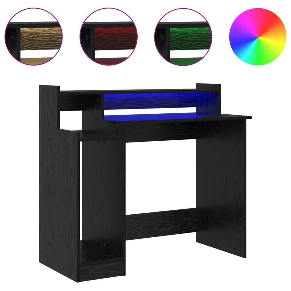 vidaXL Bureau Zwart Eiken 97 x 45 x 90 cm Bewerkt hout, foto 4