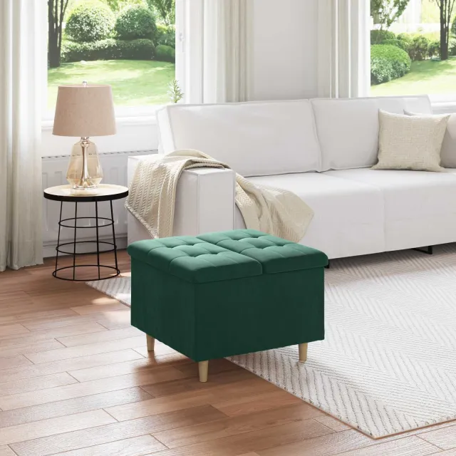 vidaXL Ottoman met Opbergruimte Donkergroen 60 x 60 x 45 cm Stof groen, foto 2