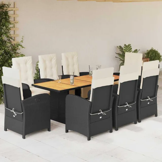 vidaXL 9-delige Tuinset poly rattan zwart