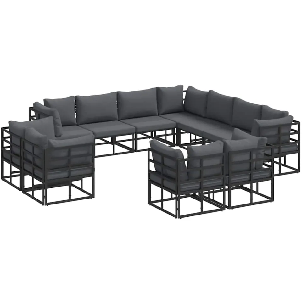 vidaXL Tuinbankenset 11 st Zwart Aluminium