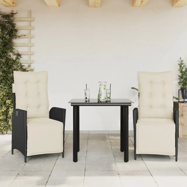 vidaXL 3-delige Tuinset met kussens poly rattan zwart, foto 2