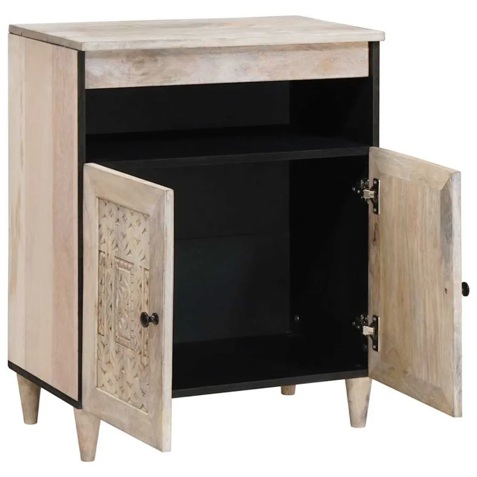 vidaXL Dressoir Bleached Wit 60 x 33 x 75 cm Massief Mango Hout, foto 2