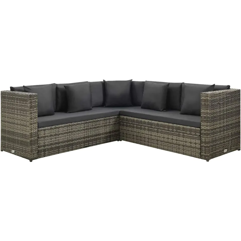 vidaXL 4-delige Loungeset met kussens poly rattan grijs, foto 2