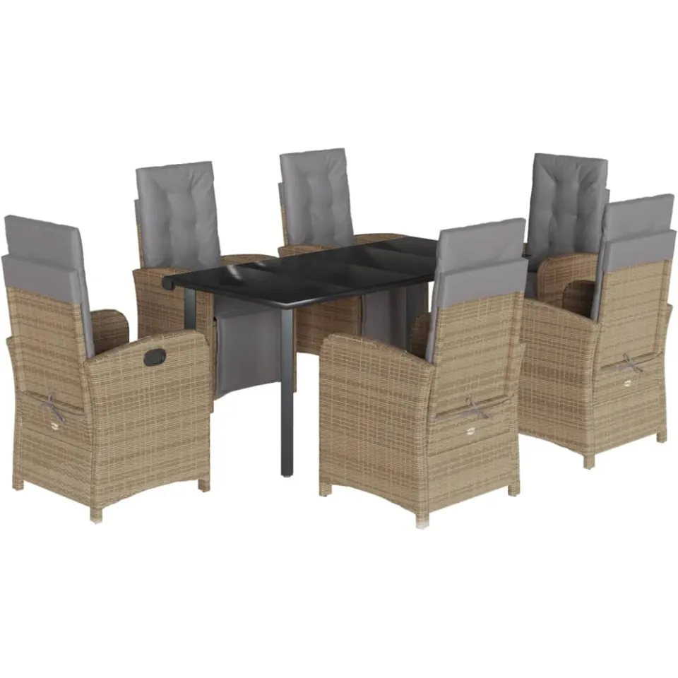 vidaXL 7-delige Tuinset met kussens poly rattan beige, foto 3