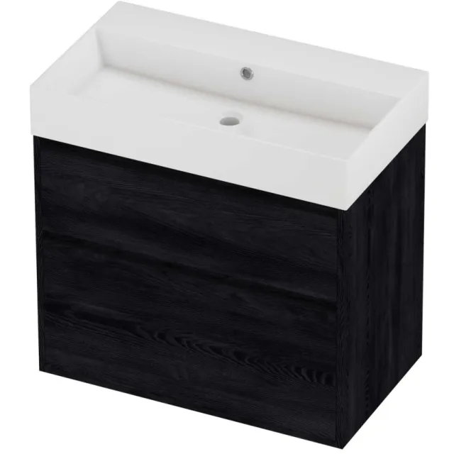 Proline Zara Badmeubelset Porselein Loft Zonder Kraangat Greeploos 80x46x78 cm Glans Wit Black Oak