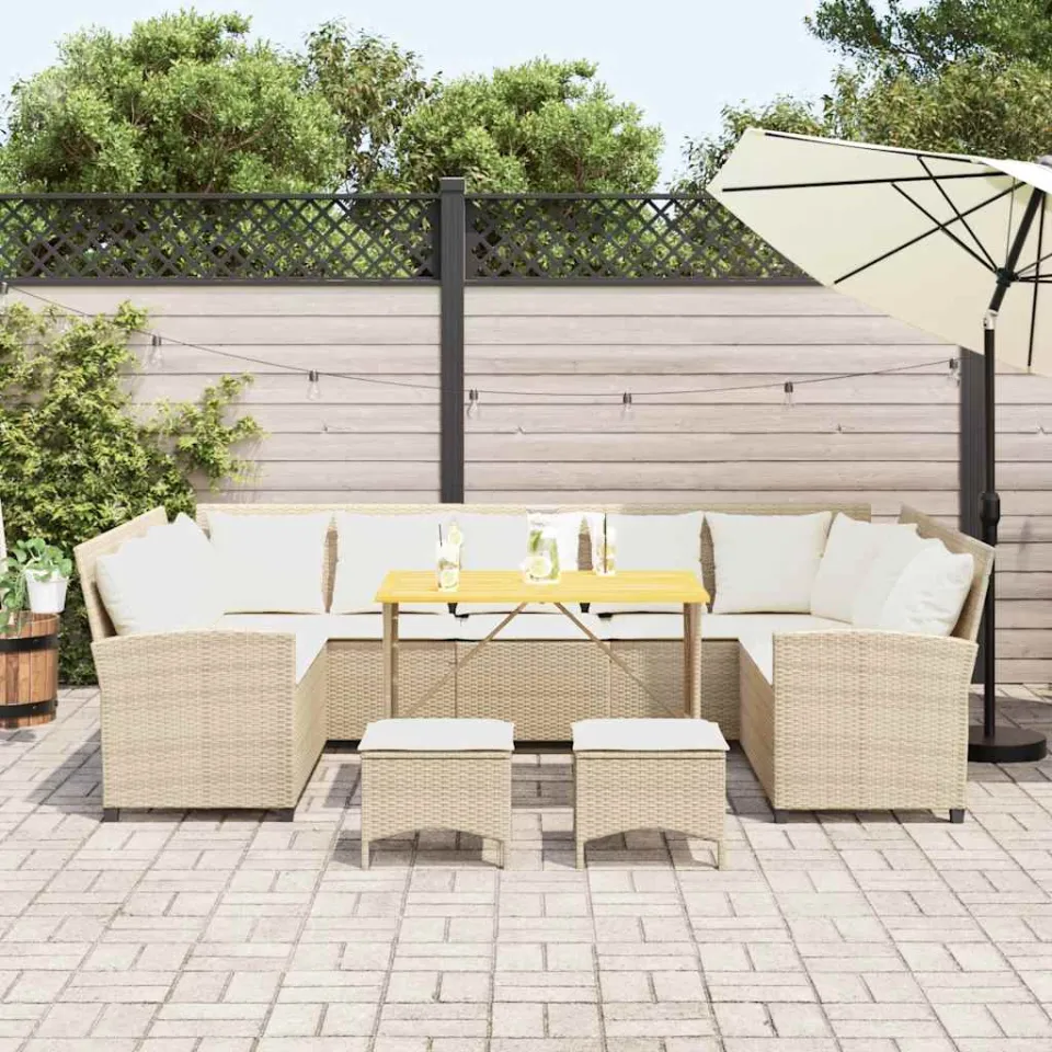 vidaXL 4-delige Loungeset met kussens poly rattan beige, foto 3