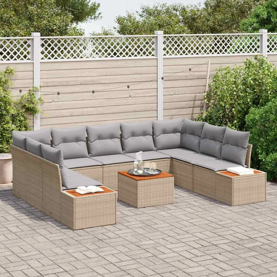 vidaXL Tuinbankenset 10 st Beige Poly riet