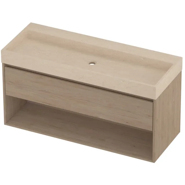 Proline Evoli Badmeubelset Hardsteen Loft Schap 120x46x62 cm Sand Stone Ideal Oak Eiken