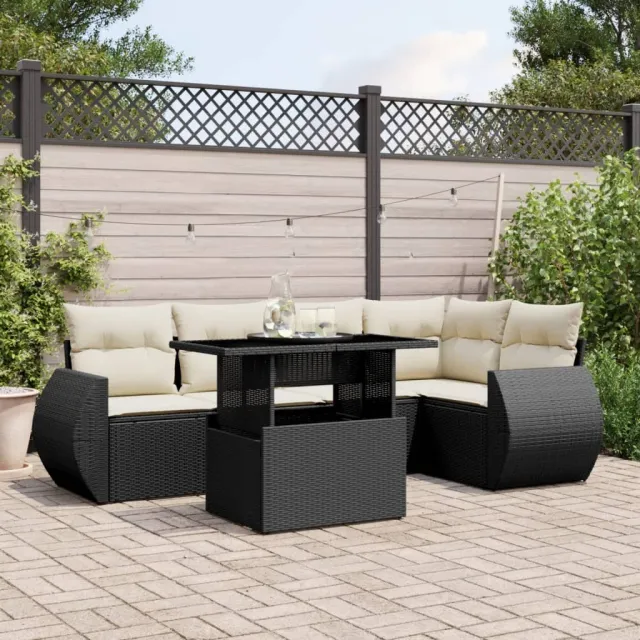 vidaXL 6-delige Loungeset met kussens poly rattan zwart, foto 2