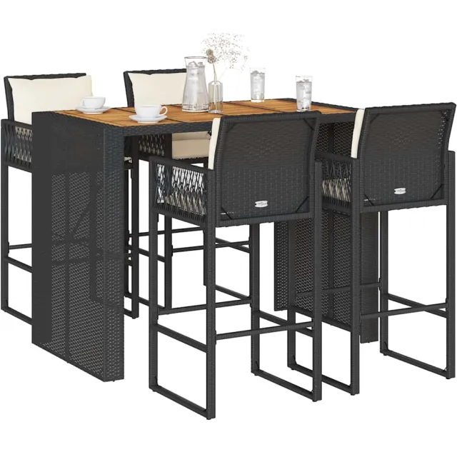 vidaXL 5-delige Tuinbarset met kussens poly rattan acacia zwart, foto 2