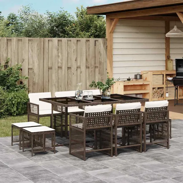 vidaXL 11-delige Tuinset met kussens poly rattan bruin, foto 2